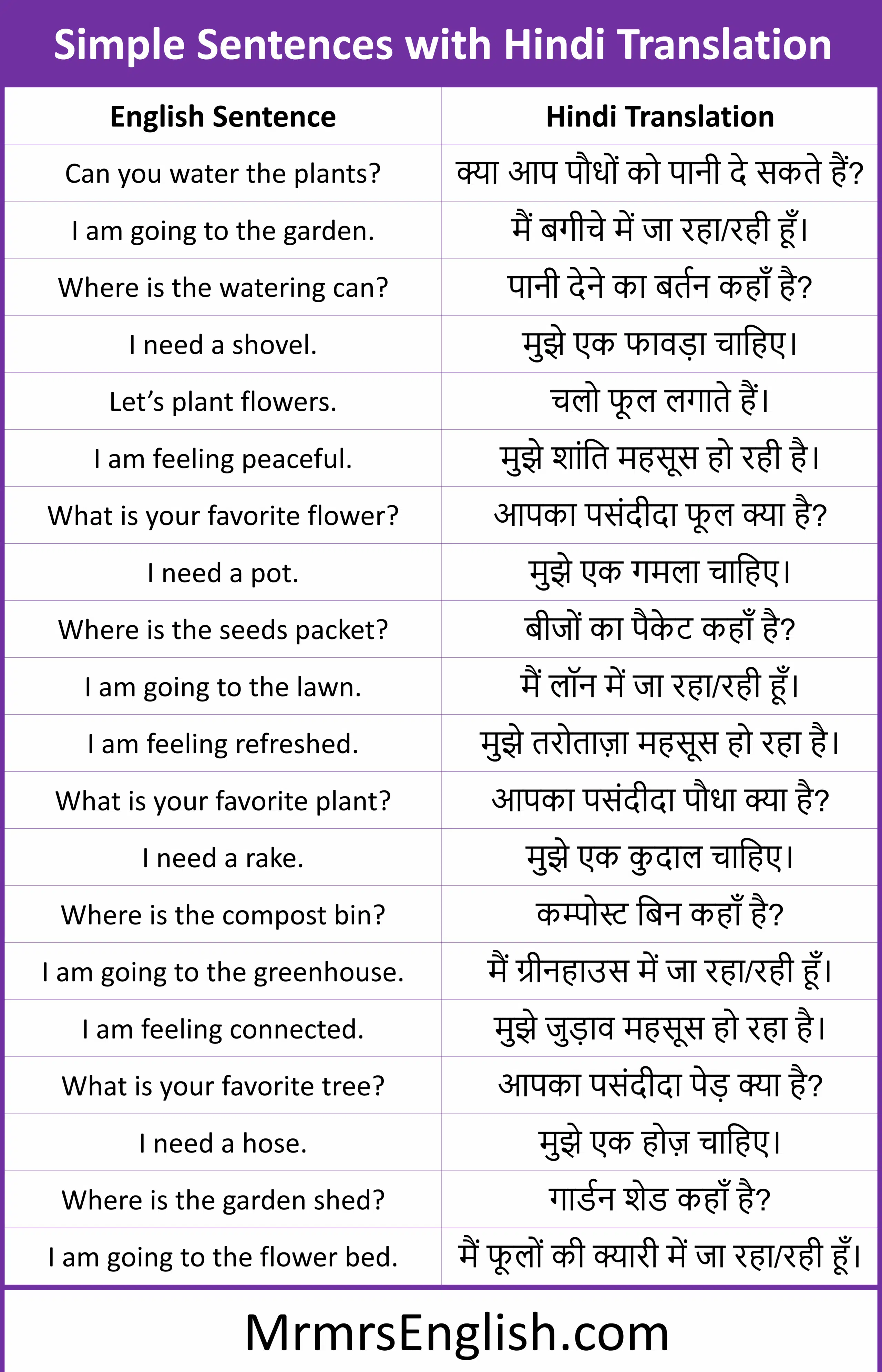 80 Simple Sentences with Hindi Translation