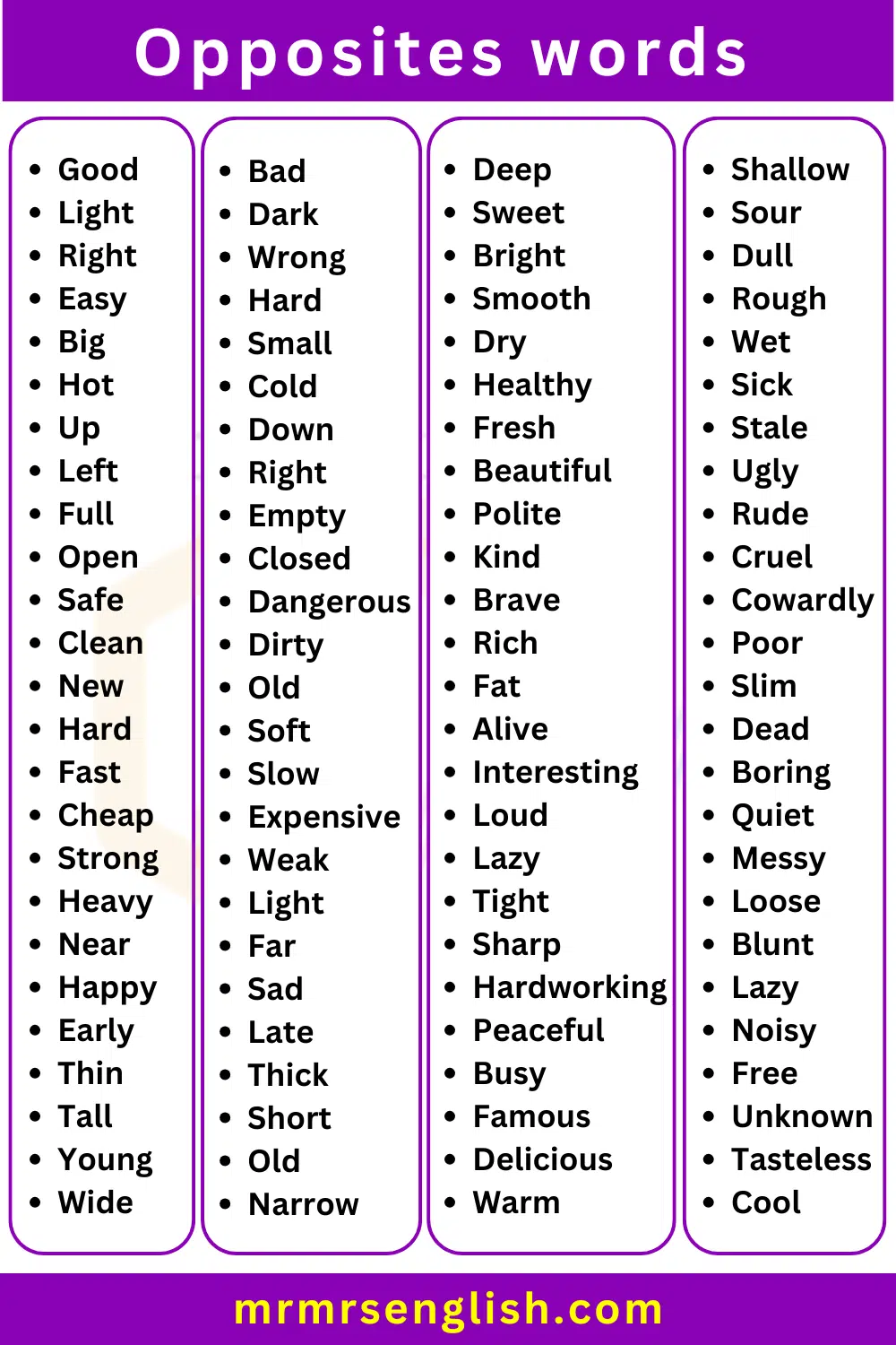 Common Opposites words in English