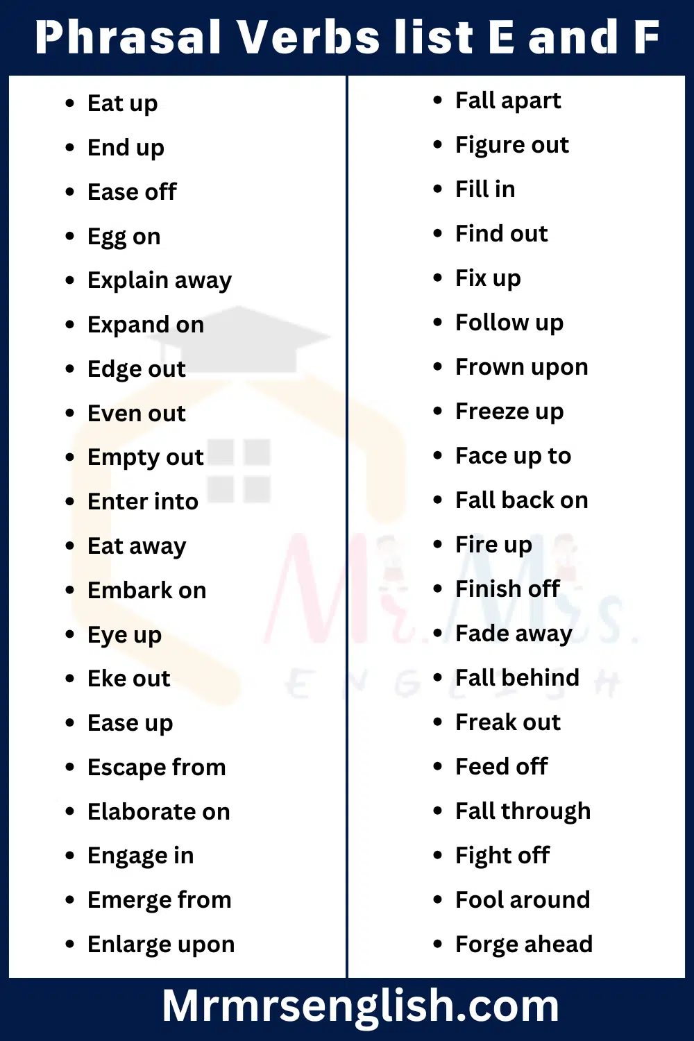 Phrasal Verbs list E and F