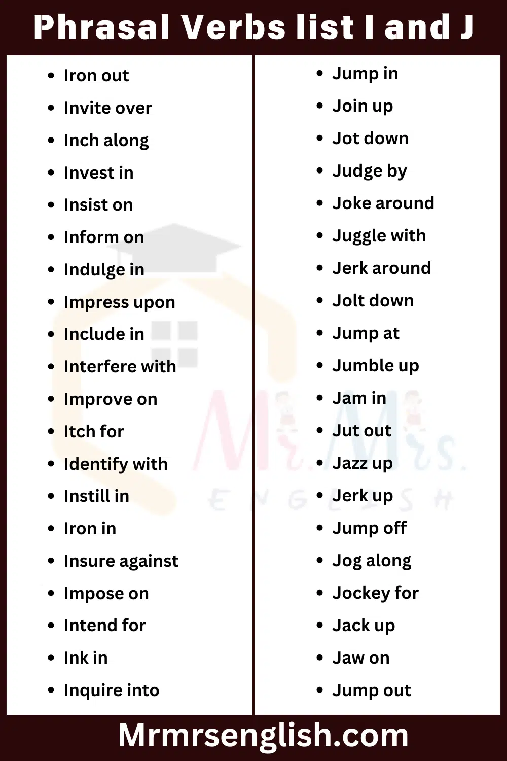 Phrasal Verbs list I and J