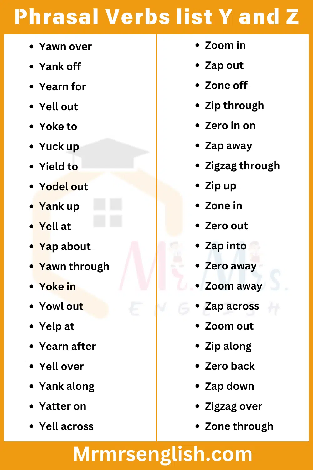 Phrasal Verbs list Y and Z