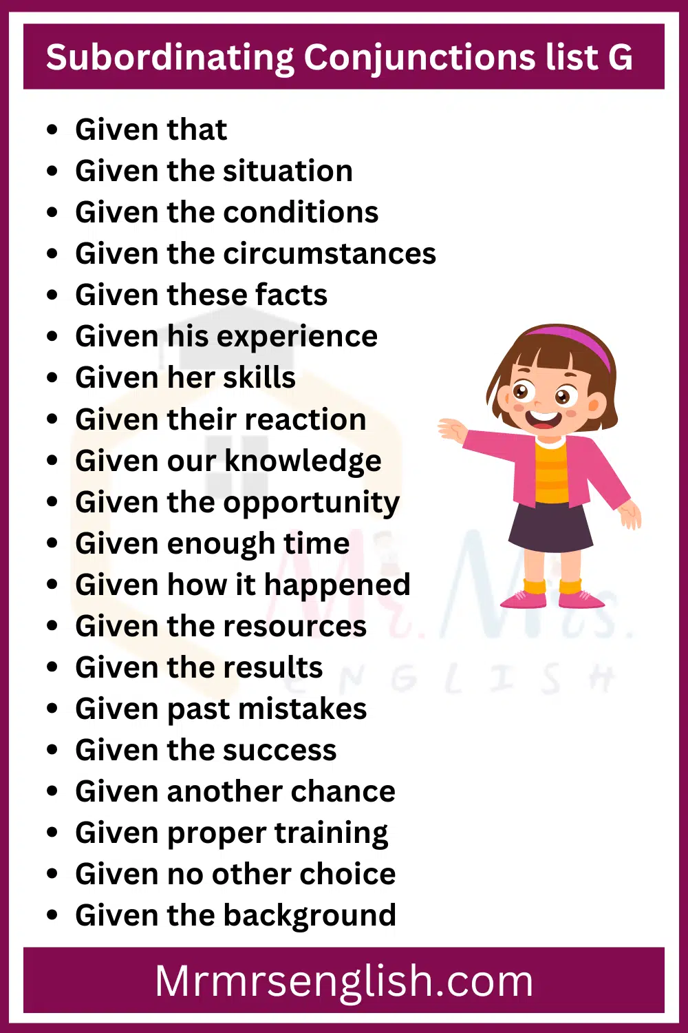 Subordinating Conjunctions list G