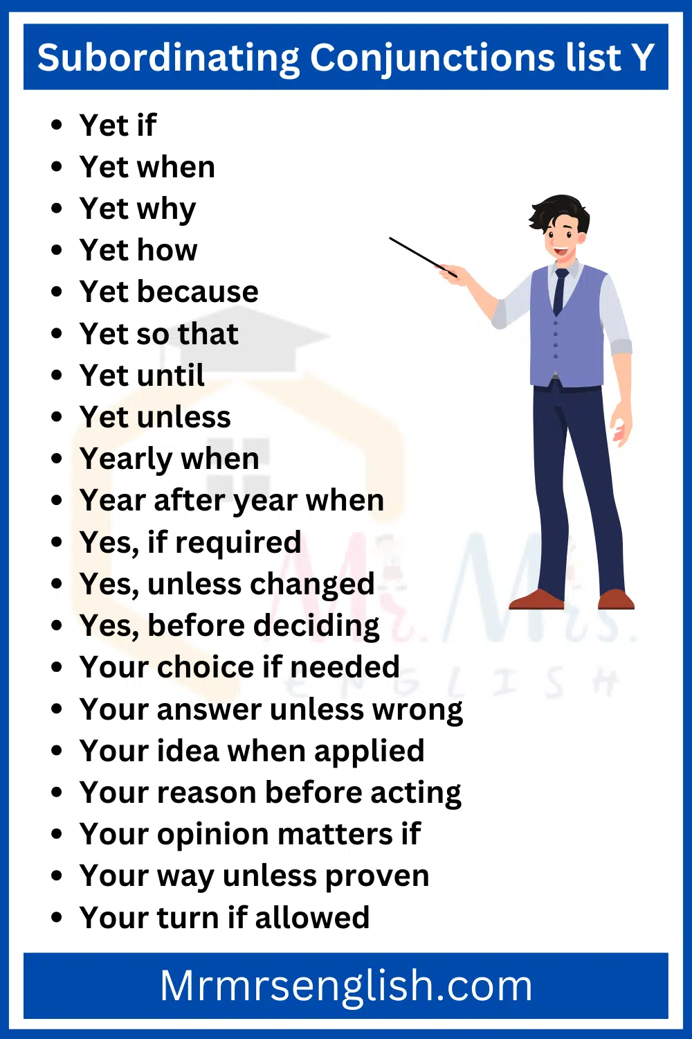 Subordinating Conjunctions list Y