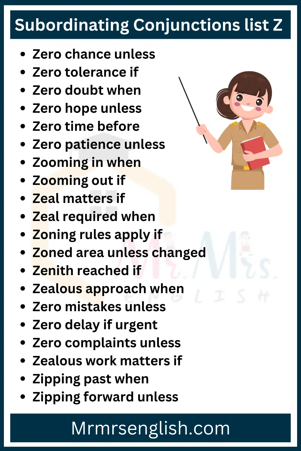 Subordinating Conjunctions list Z