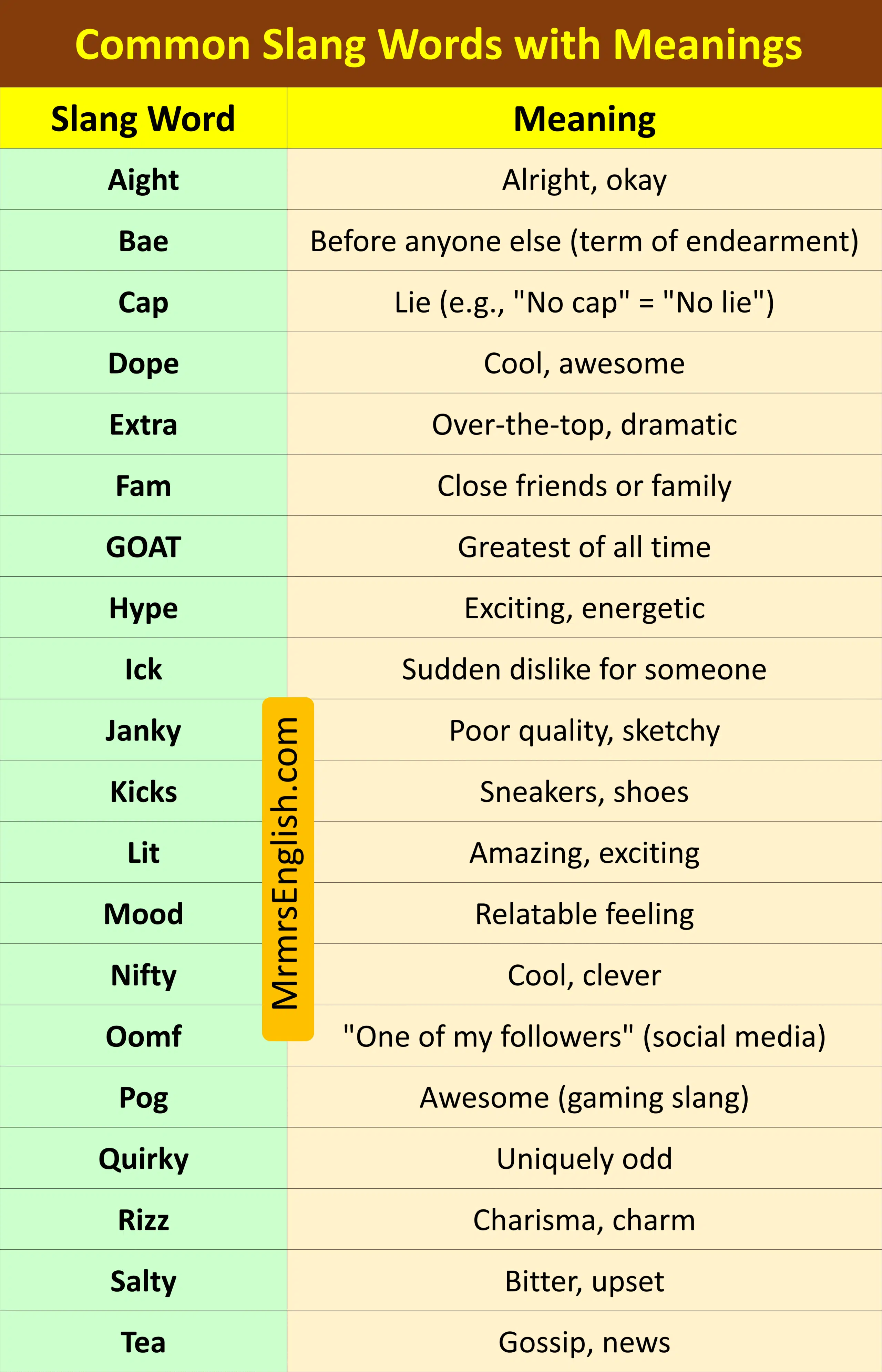 Common Slang Words with Meanings