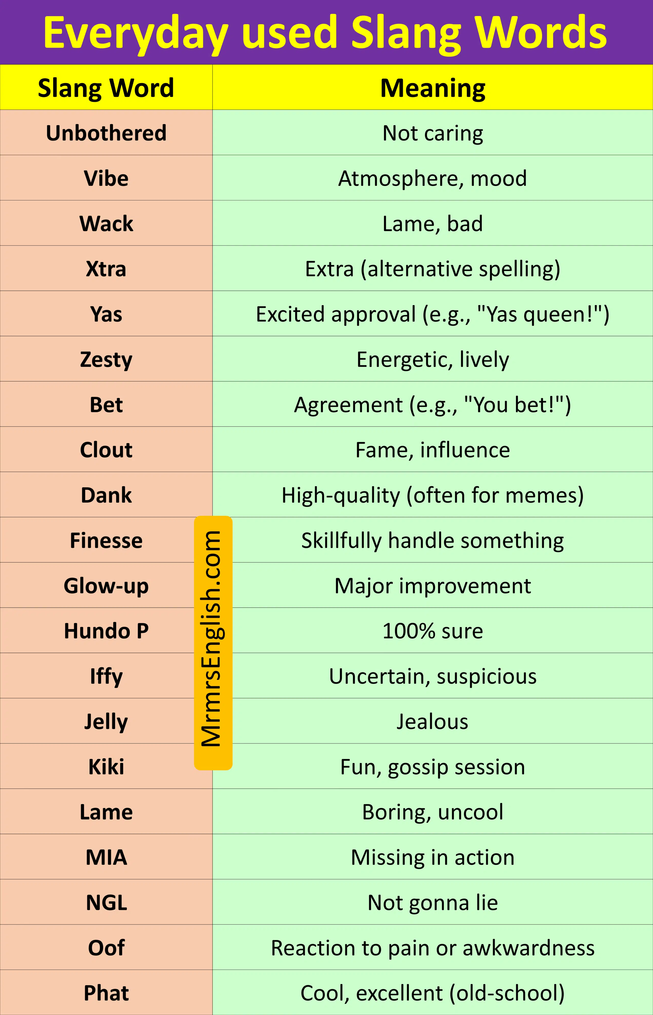 Everyday used Slang Words and their Meanings