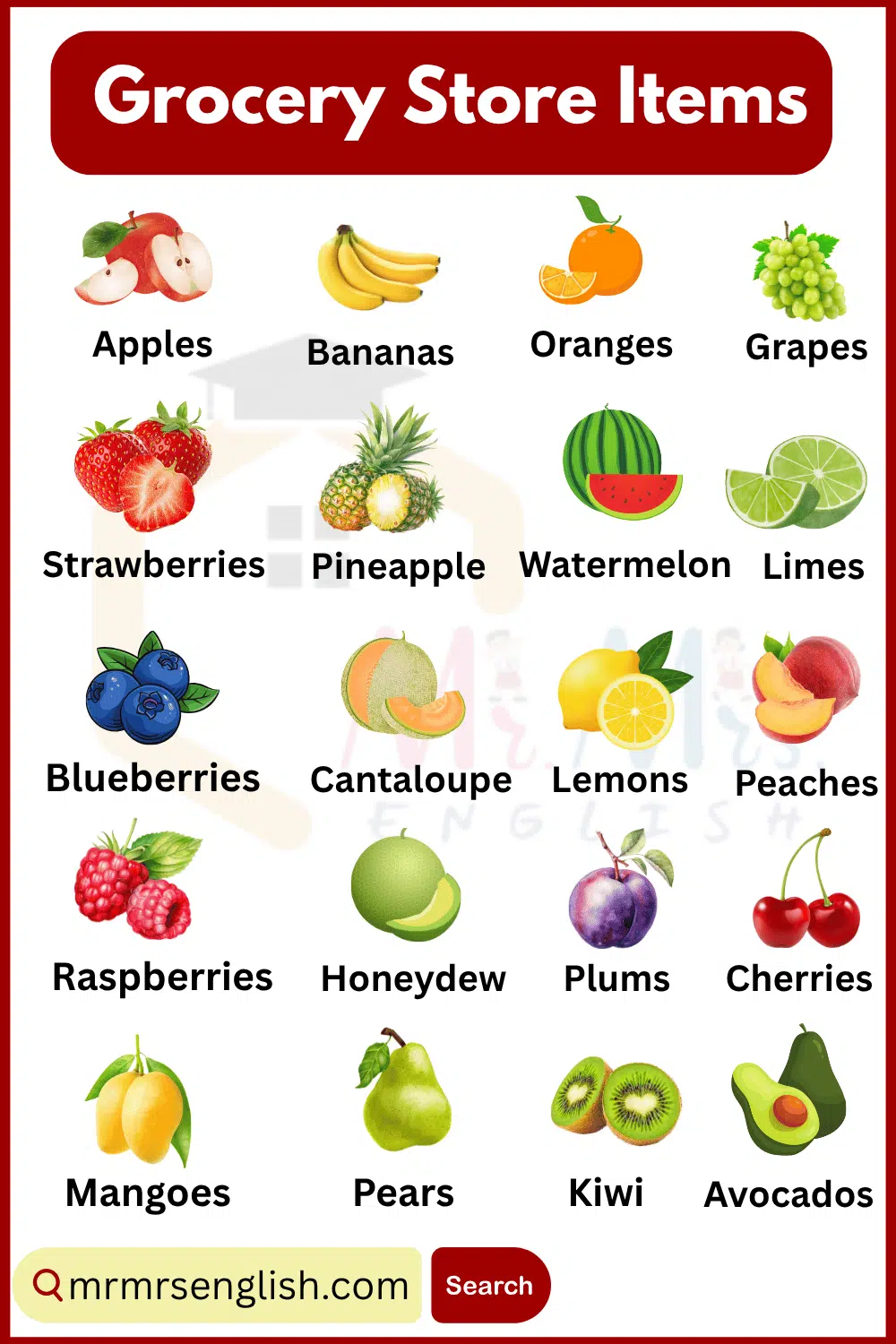 Grocery Store items names in English with Pictures