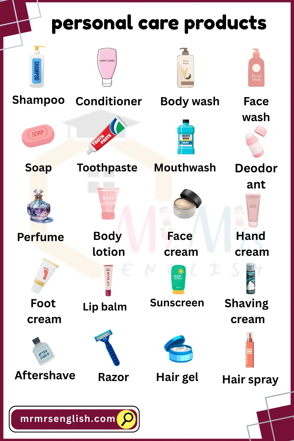 Vocabulary of Personal Care Products Pictures