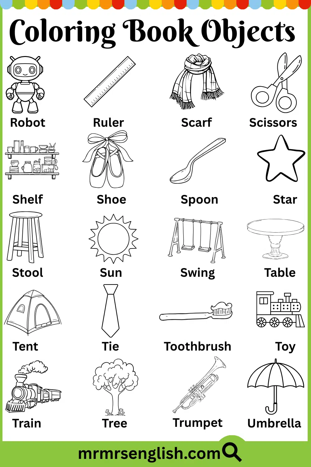 Coloring Book Objects Names with Pictures