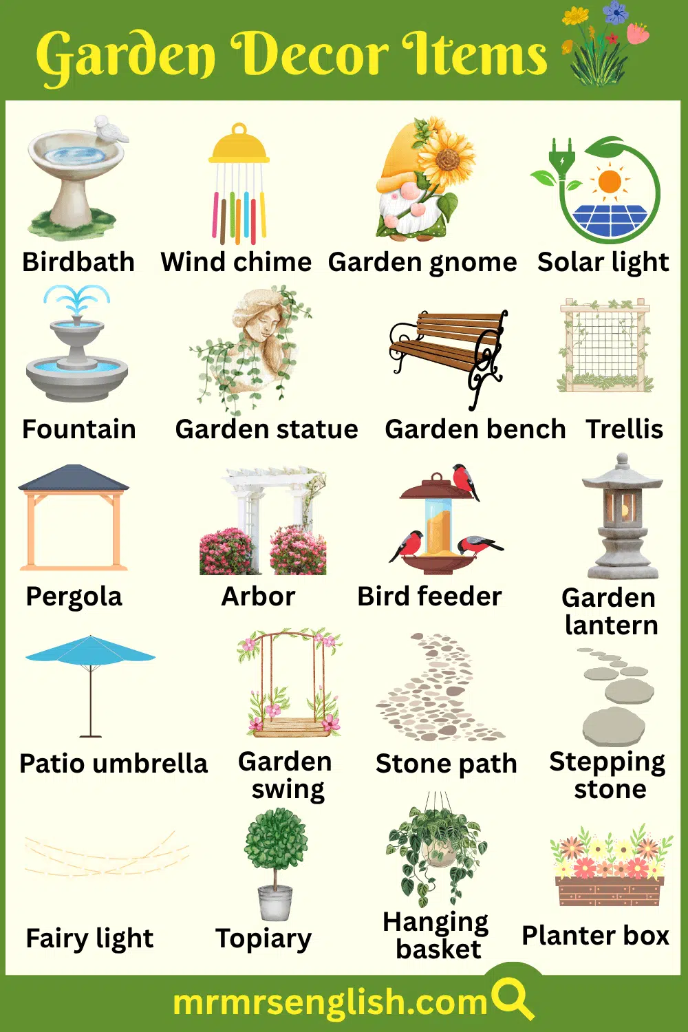 Garden Decor Items Names in English with Pictures