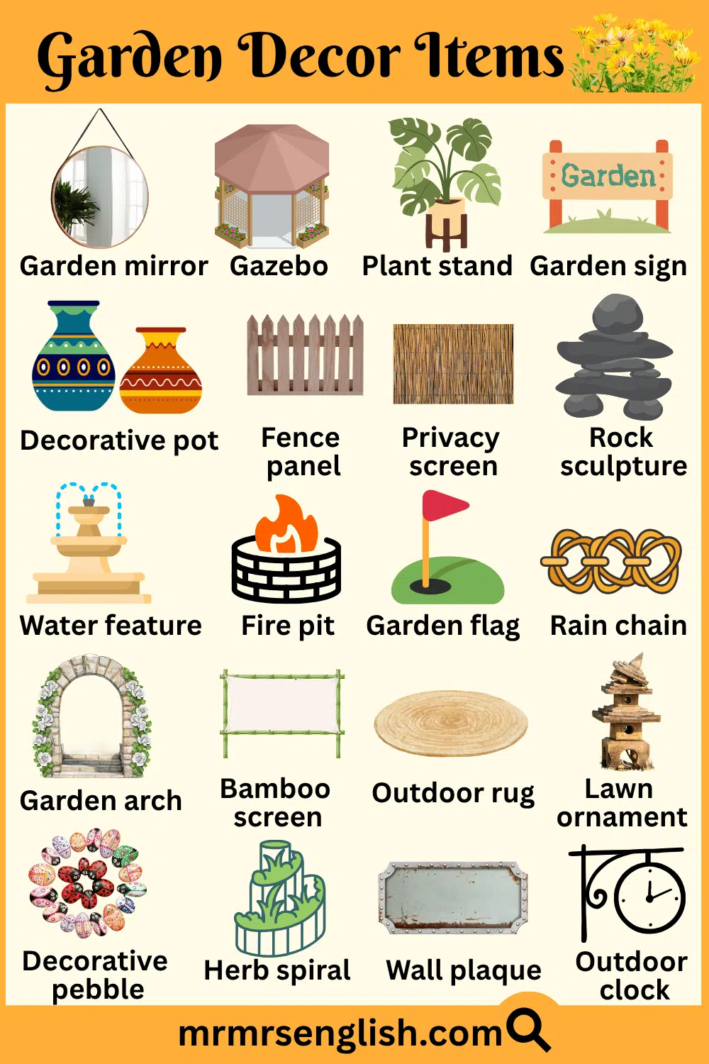 Garden Decor Items Names with Pictures