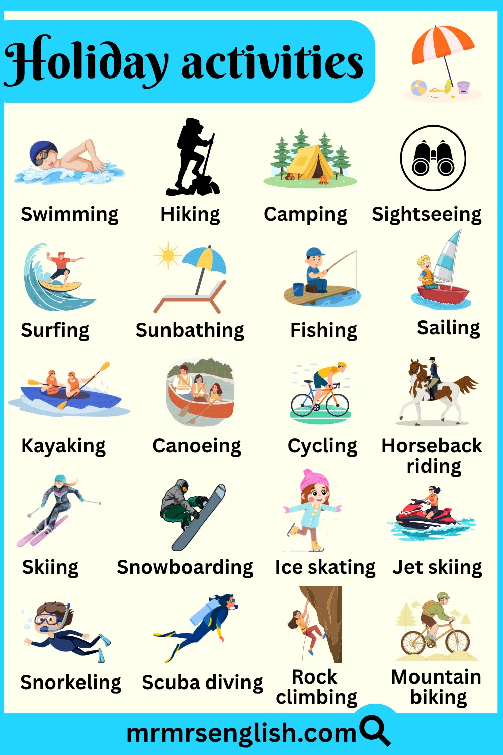Holiday Activities Names with Pictures