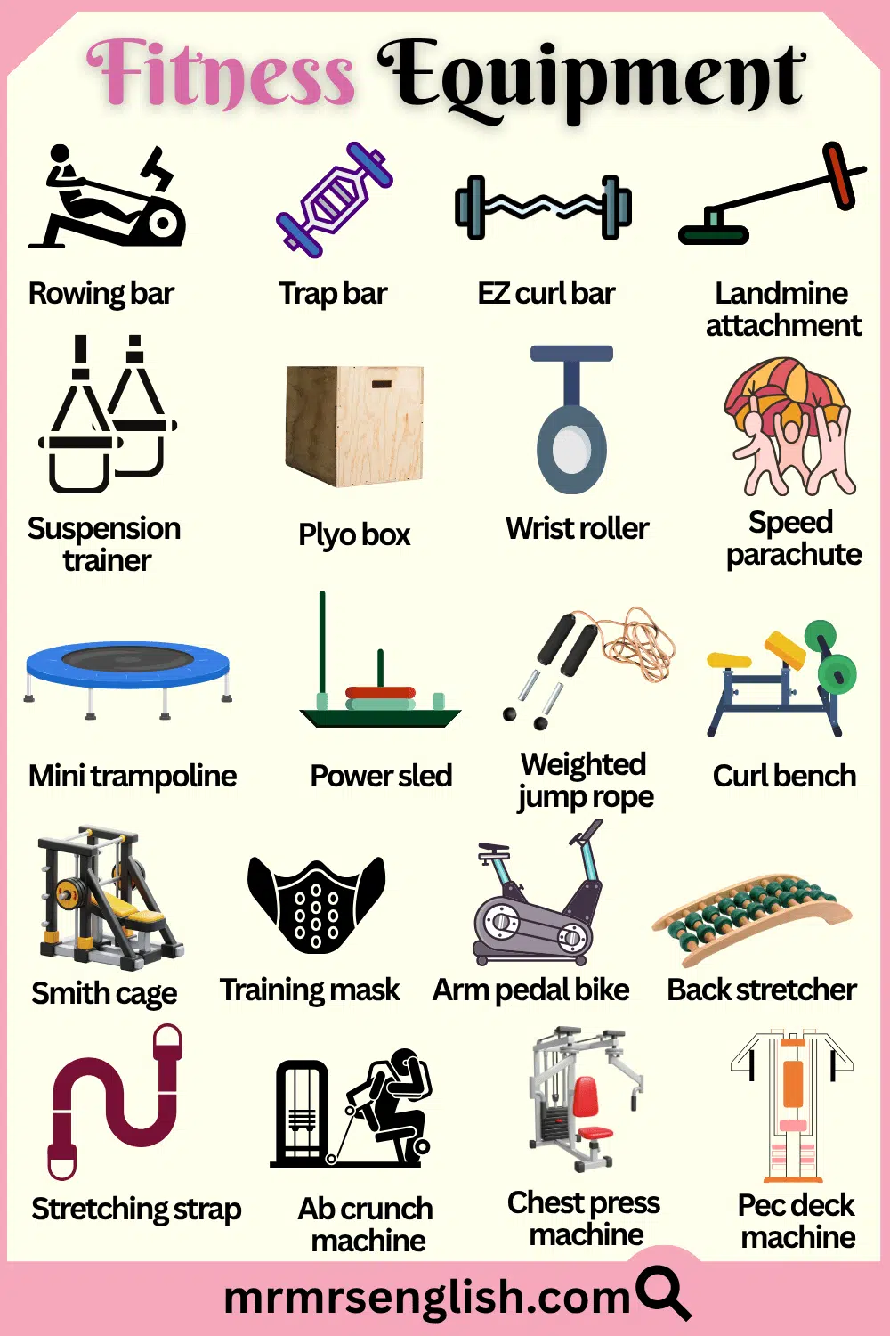 Names with Pictures of  Fitness Equipment