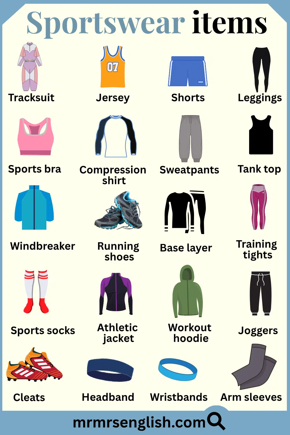 Sportswear Items Names in English with Pictures
