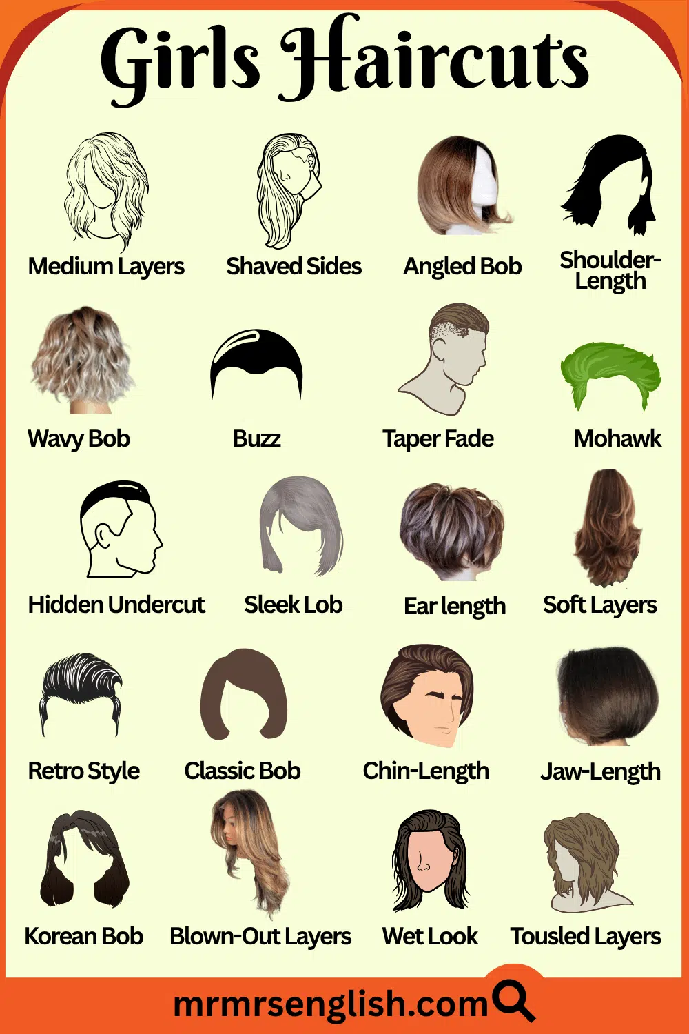 100 Haircuts Names for Women in English with Pictures
