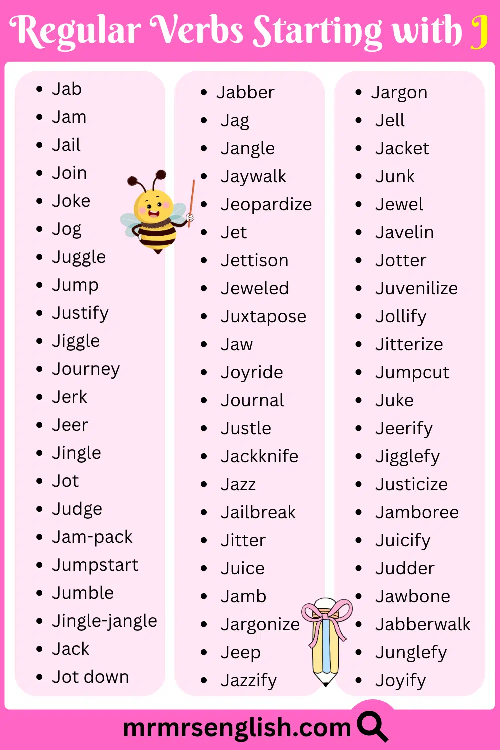 25 Regular Verbs Starting with J