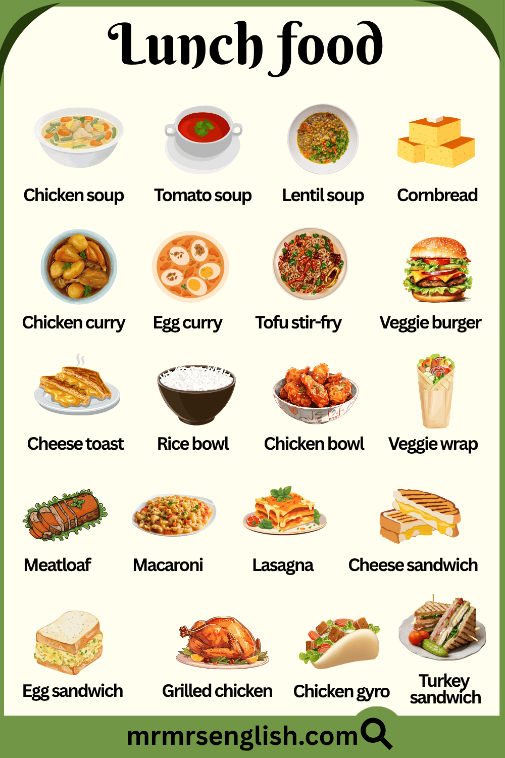 Lunch Food Names In English With Their Pictures MR MRS ENGLISH