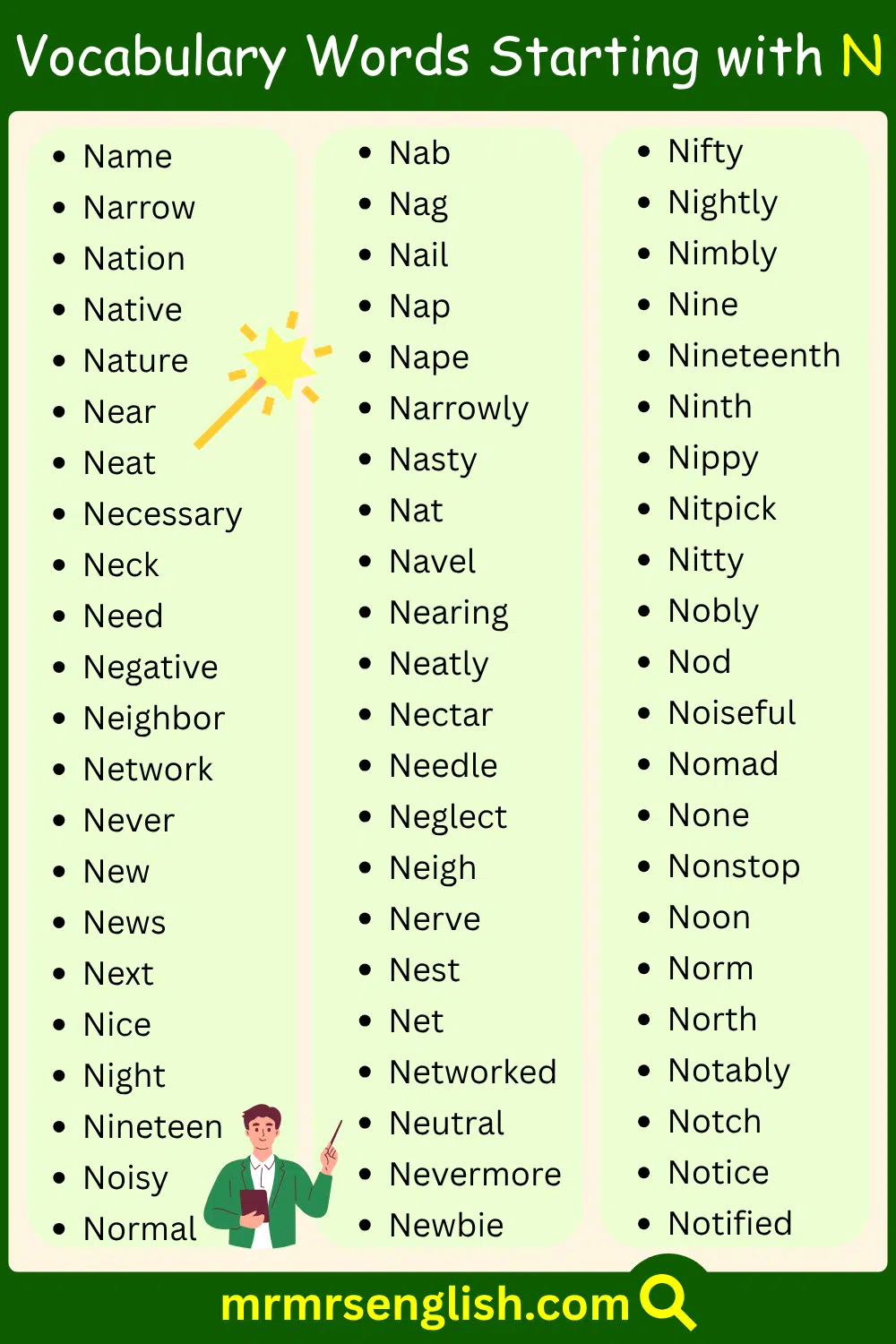 Basic English Vocabulary Words Starting with N