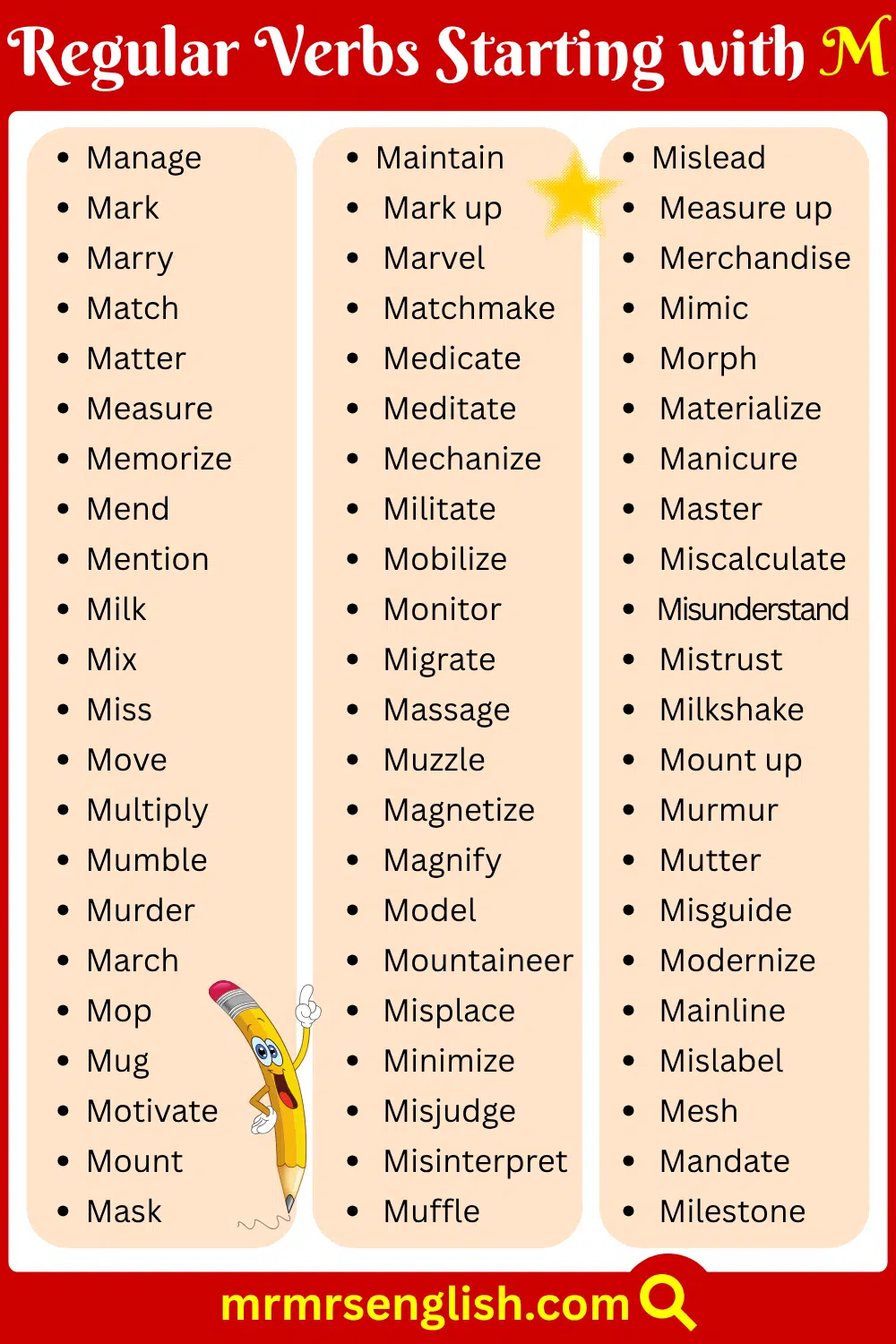 Basic Regular Verbs Starting with M
