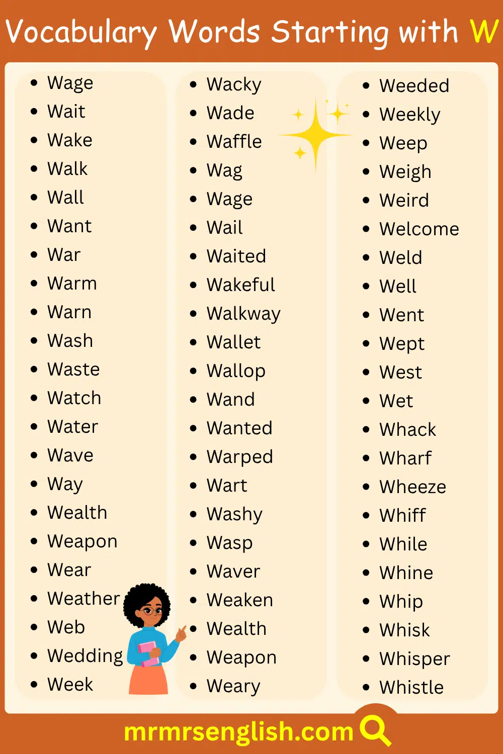Best Vocabulary Words Starting with W