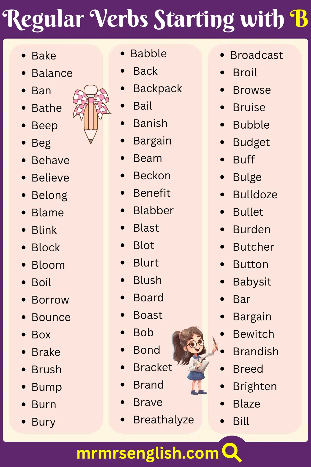 Common Regular Verbs Starting with B