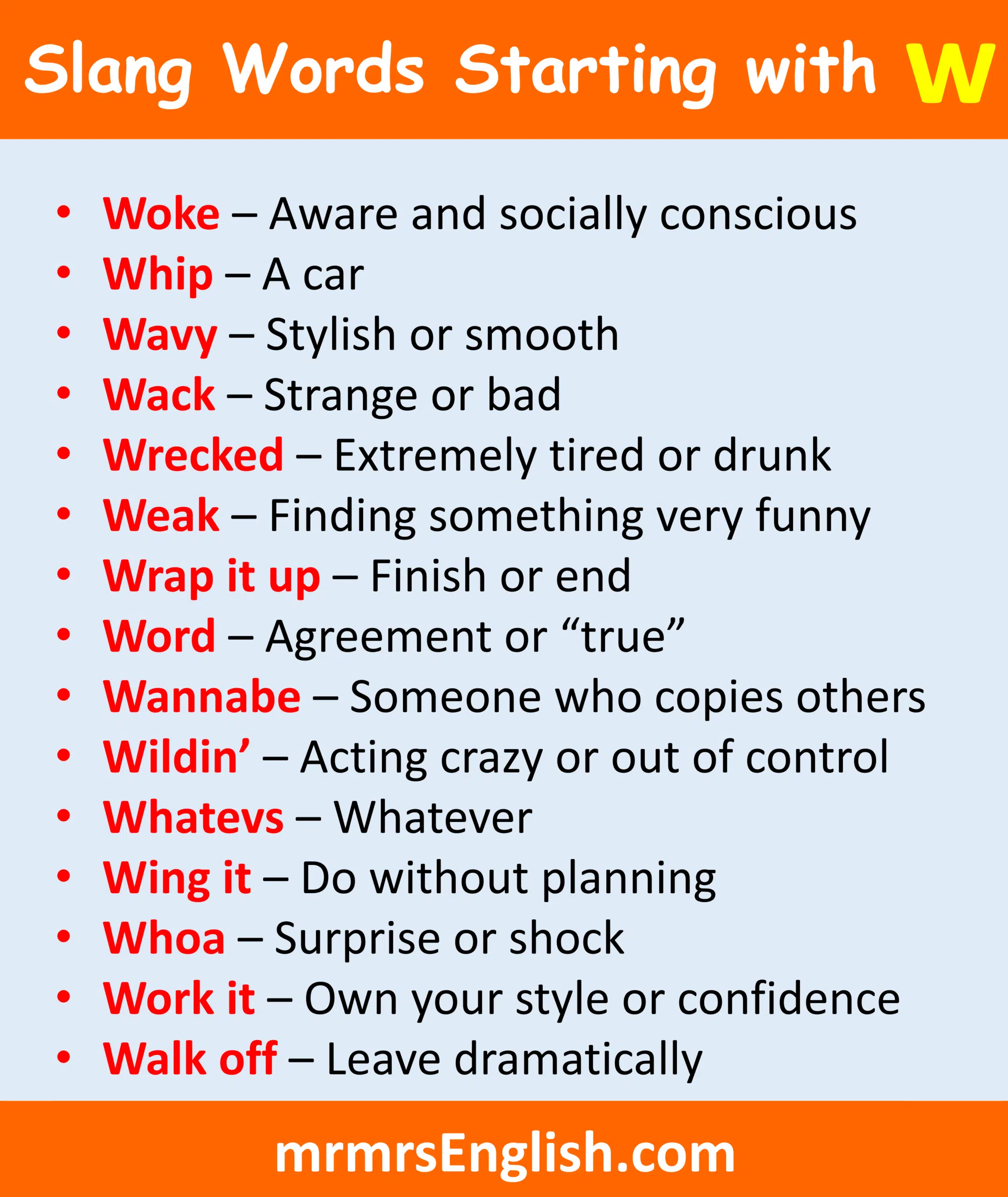Cool W Slang Words and Their Meanings
