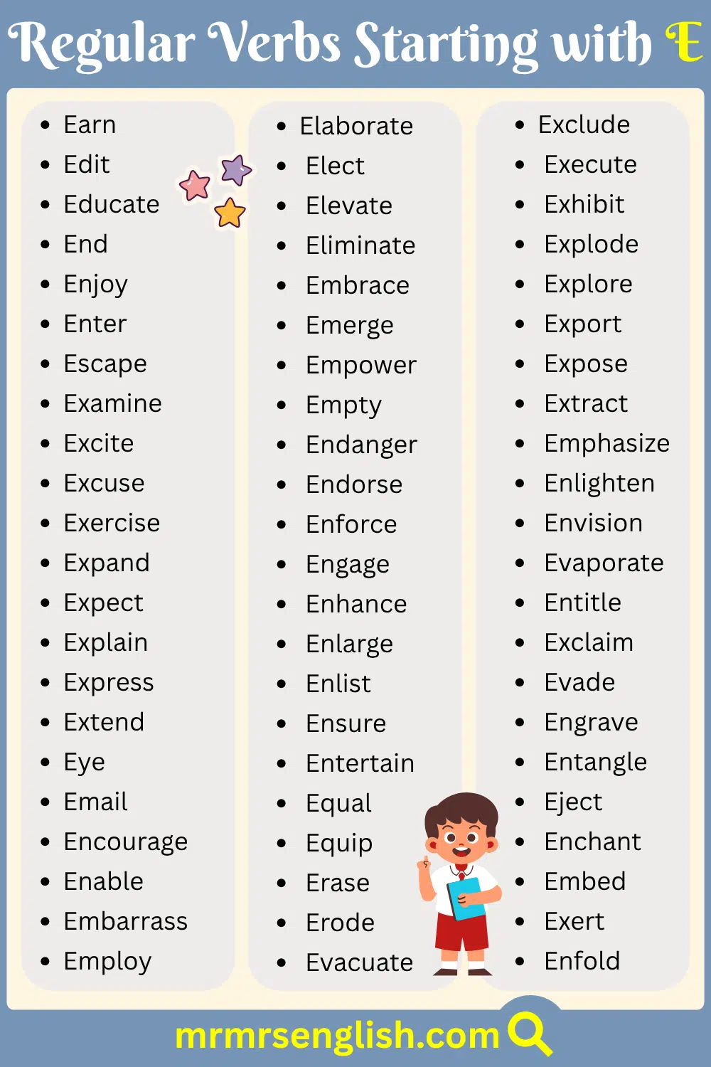 Daily Used Regular Verbs Starting with E