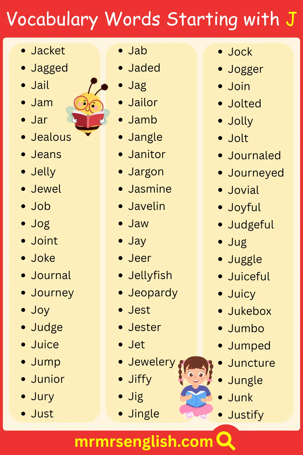 Daily Used Words Starting with J