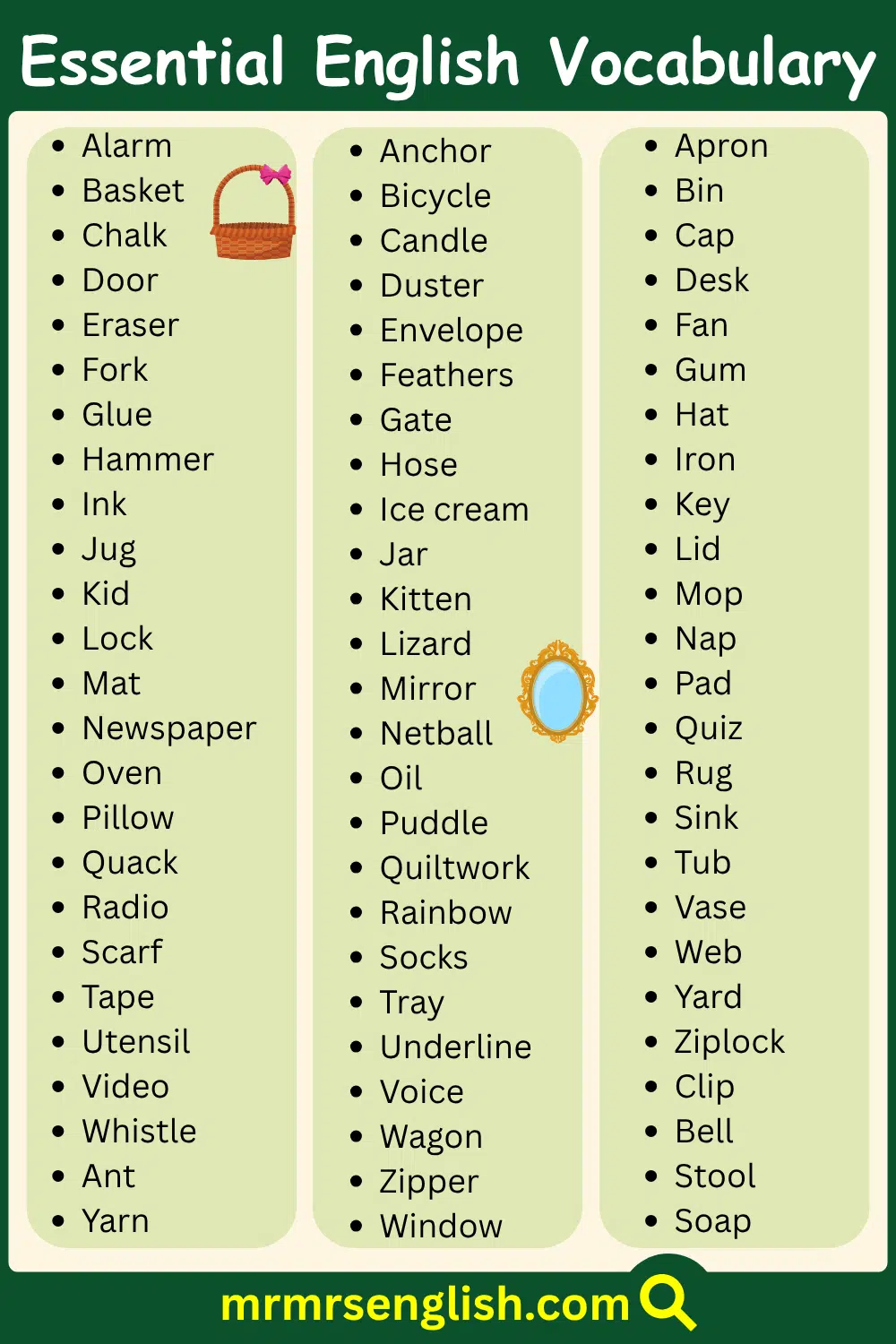 Easy English Vocab Children Use at Home and School