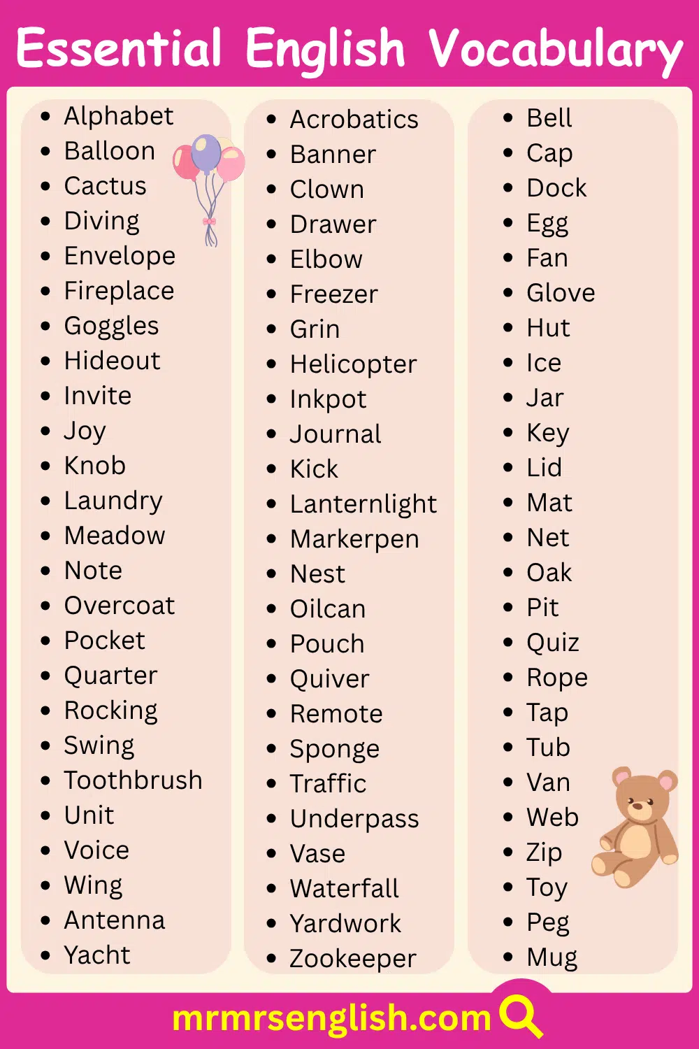 Essential English Vocabulary Words for Kids