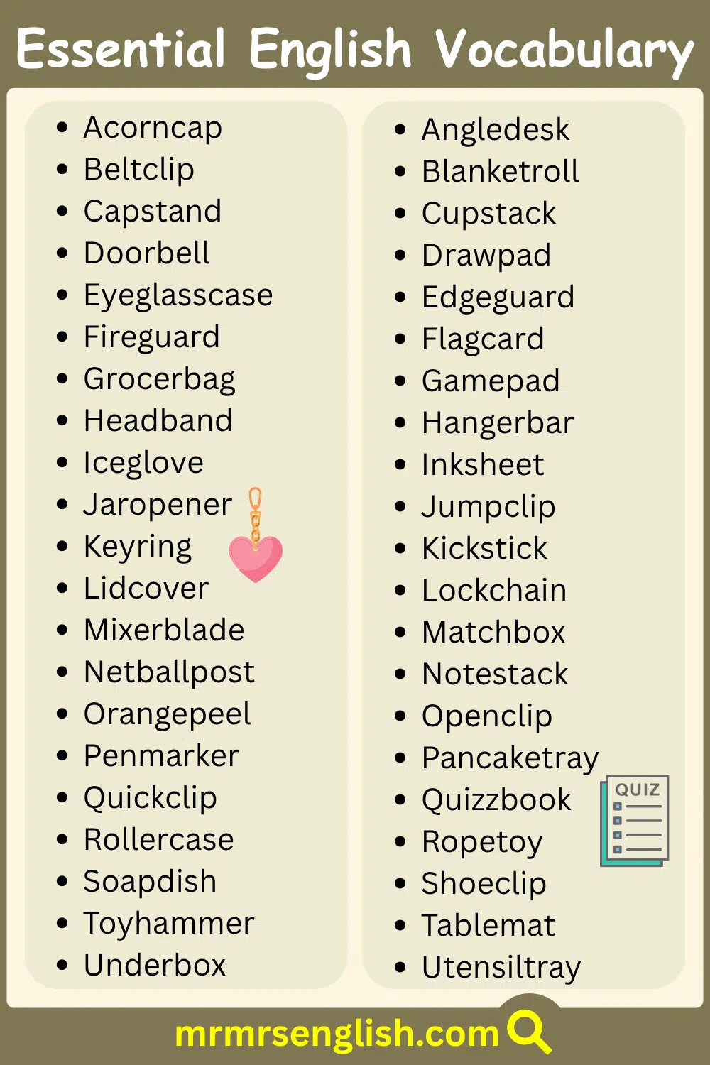 Everyday English Vocabulary Words for kids