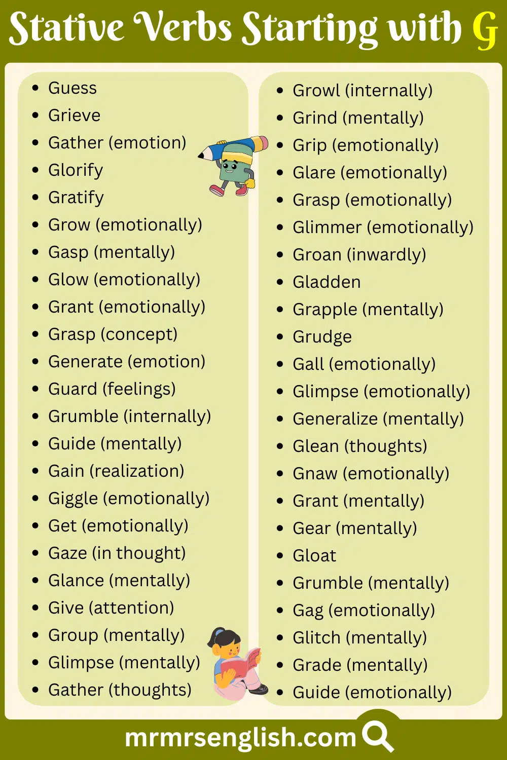Everyday Used Stative Verbs List Starting with G