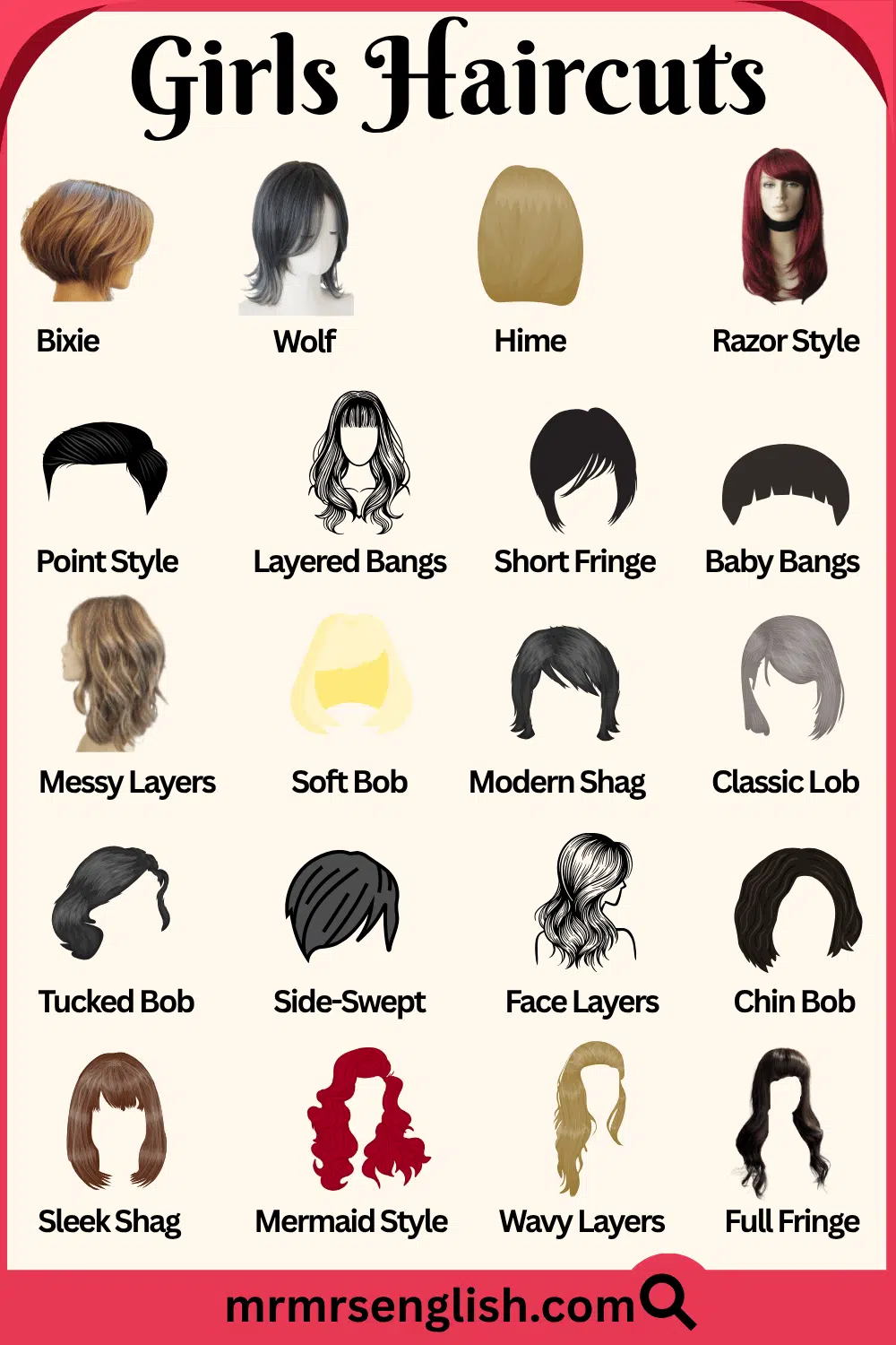 Haircut Names for Women in English with Pictures