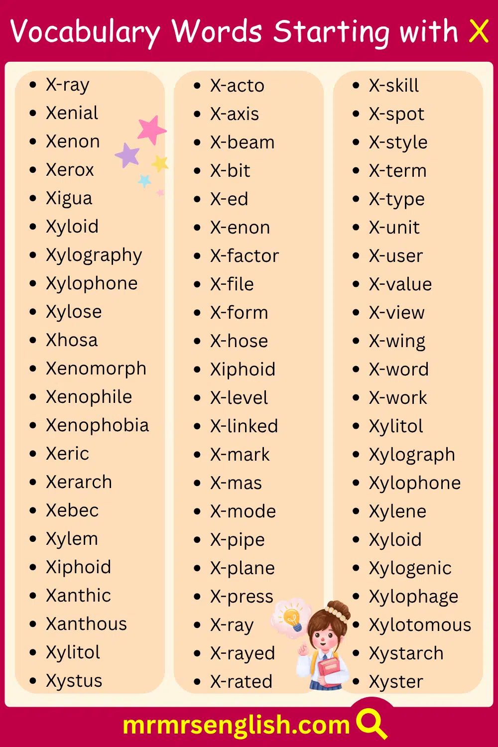 Important English Words Starting with X