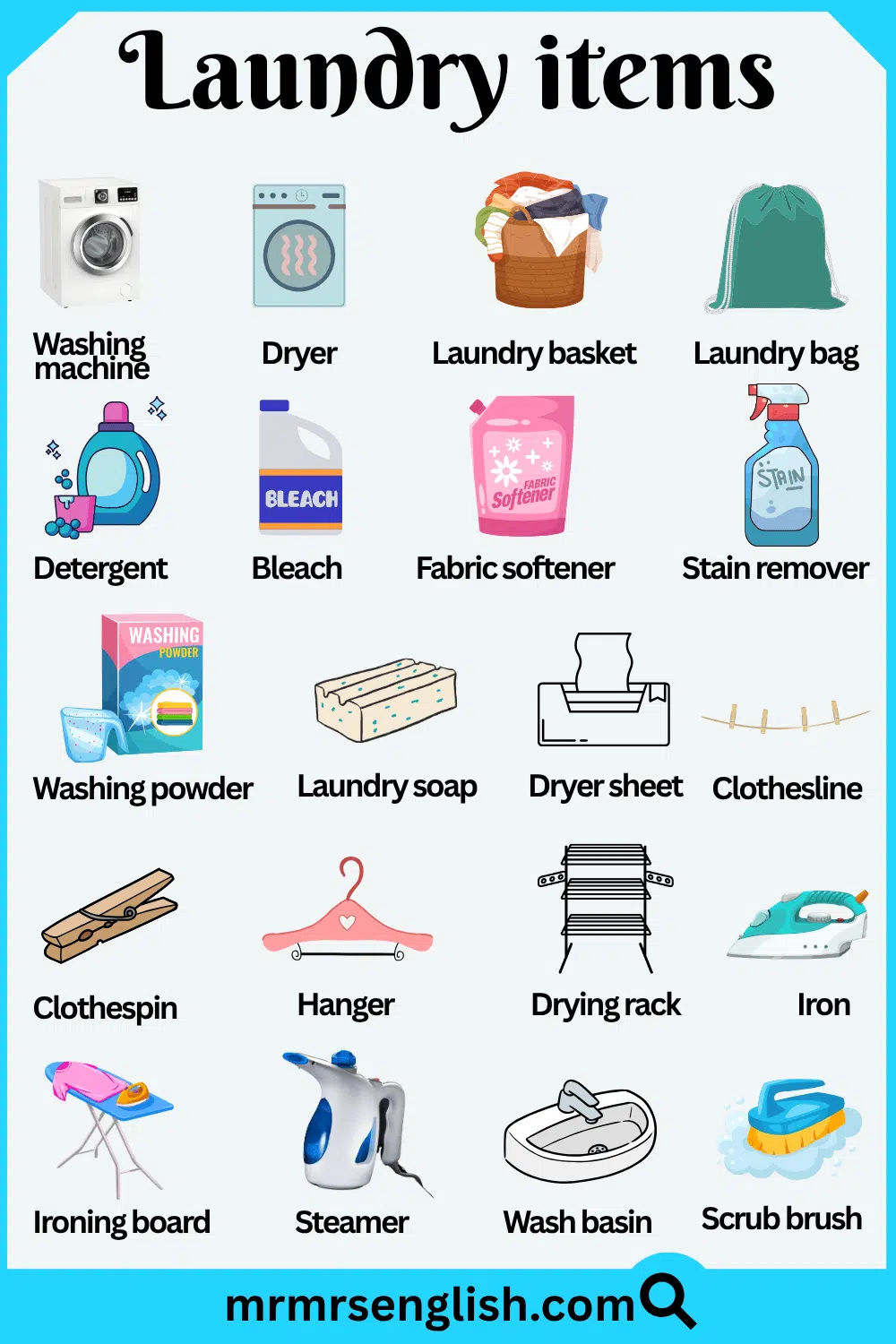 Laundry Tools and Items in English and Pictures
