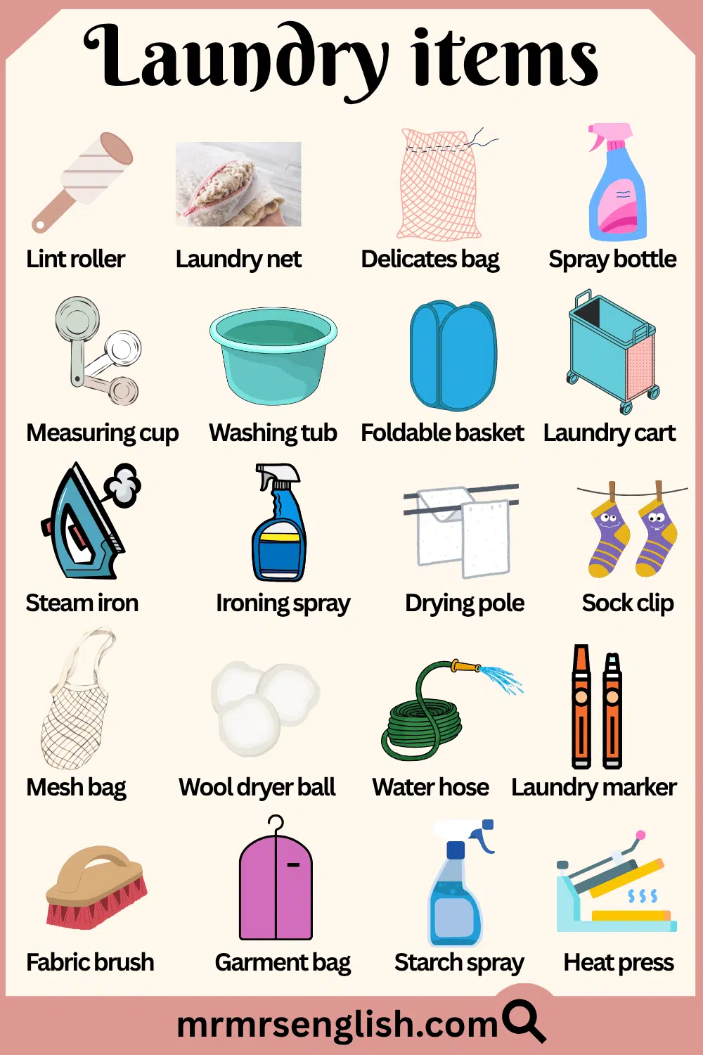 Laundry Tools and Items with their Pictures