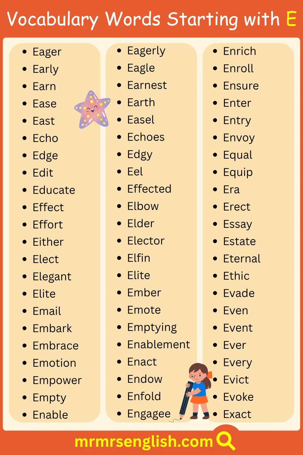 Learn English Vocabulary Words Starting with E