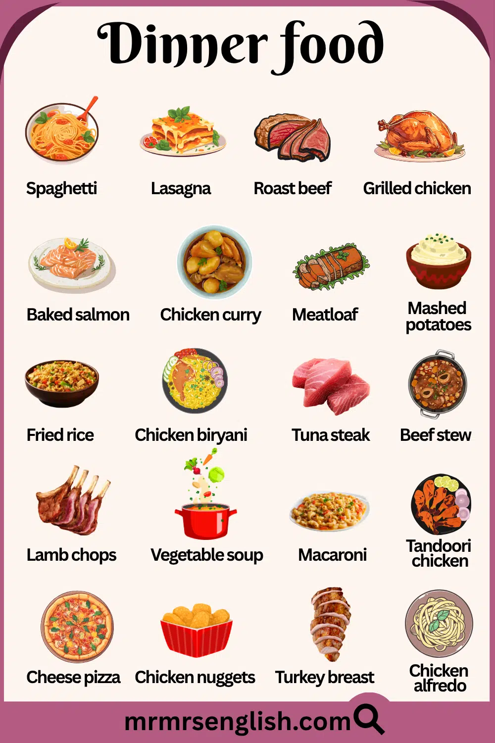 List of 100+ Dinner food names with Pictures
