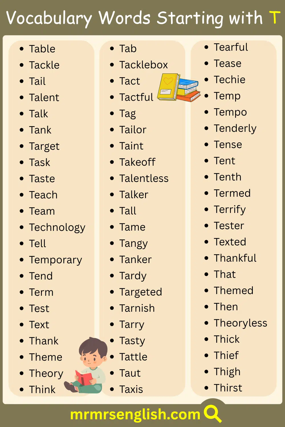 Mastering English Vocabulary words starting with T