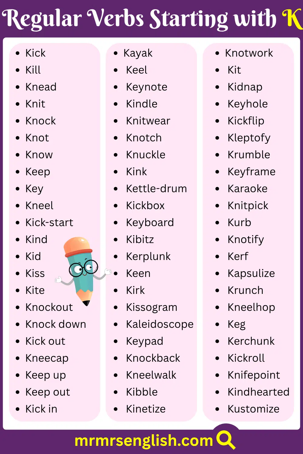 Most Common Regular Verbs Starting with K 