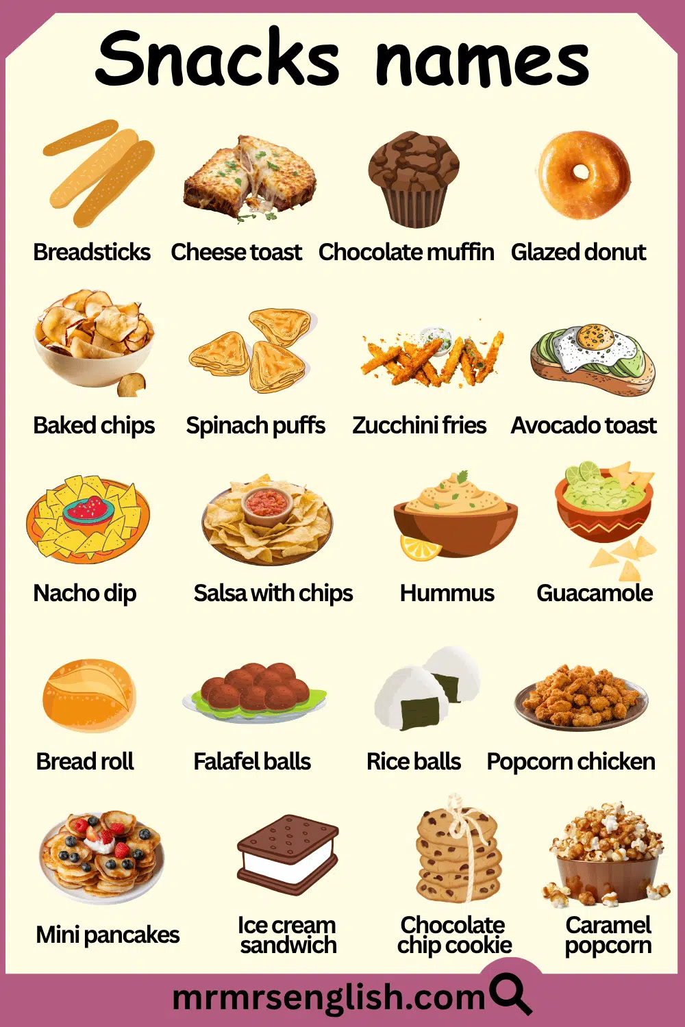 Pictures and English Words for "Snack Foods"