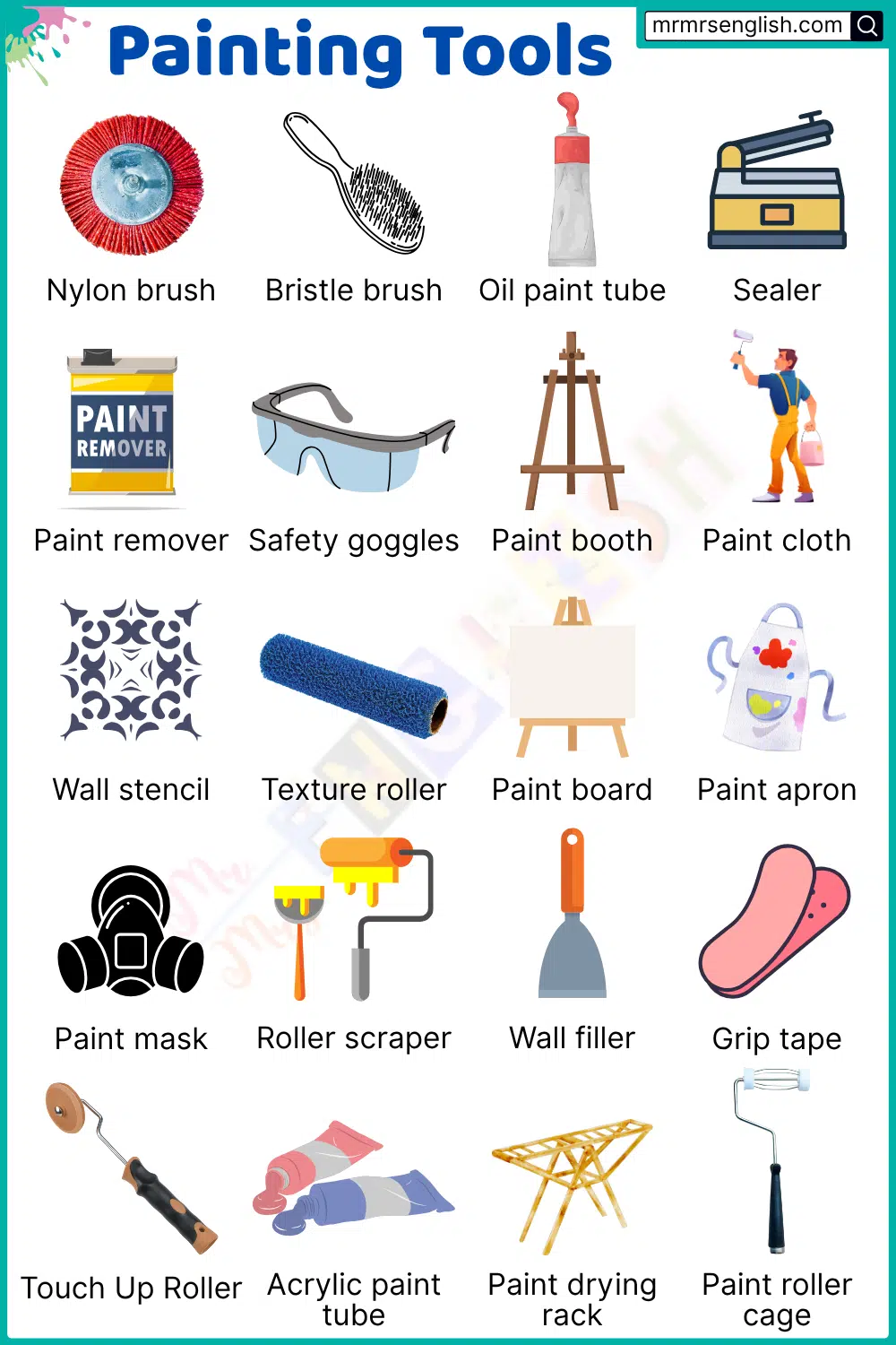 Pictures and names of Painting tools