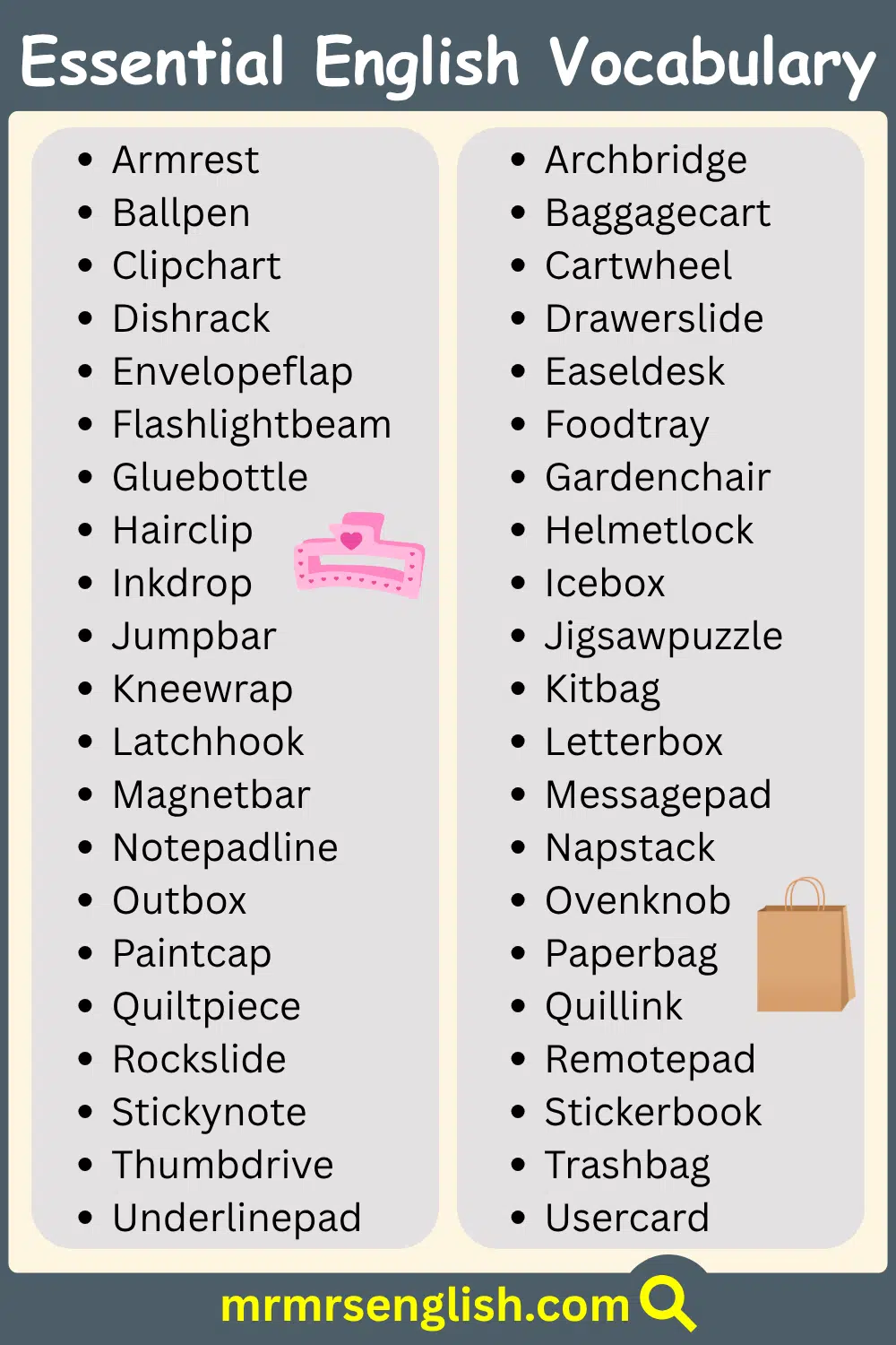 Short English Vocabulary Words for Kids