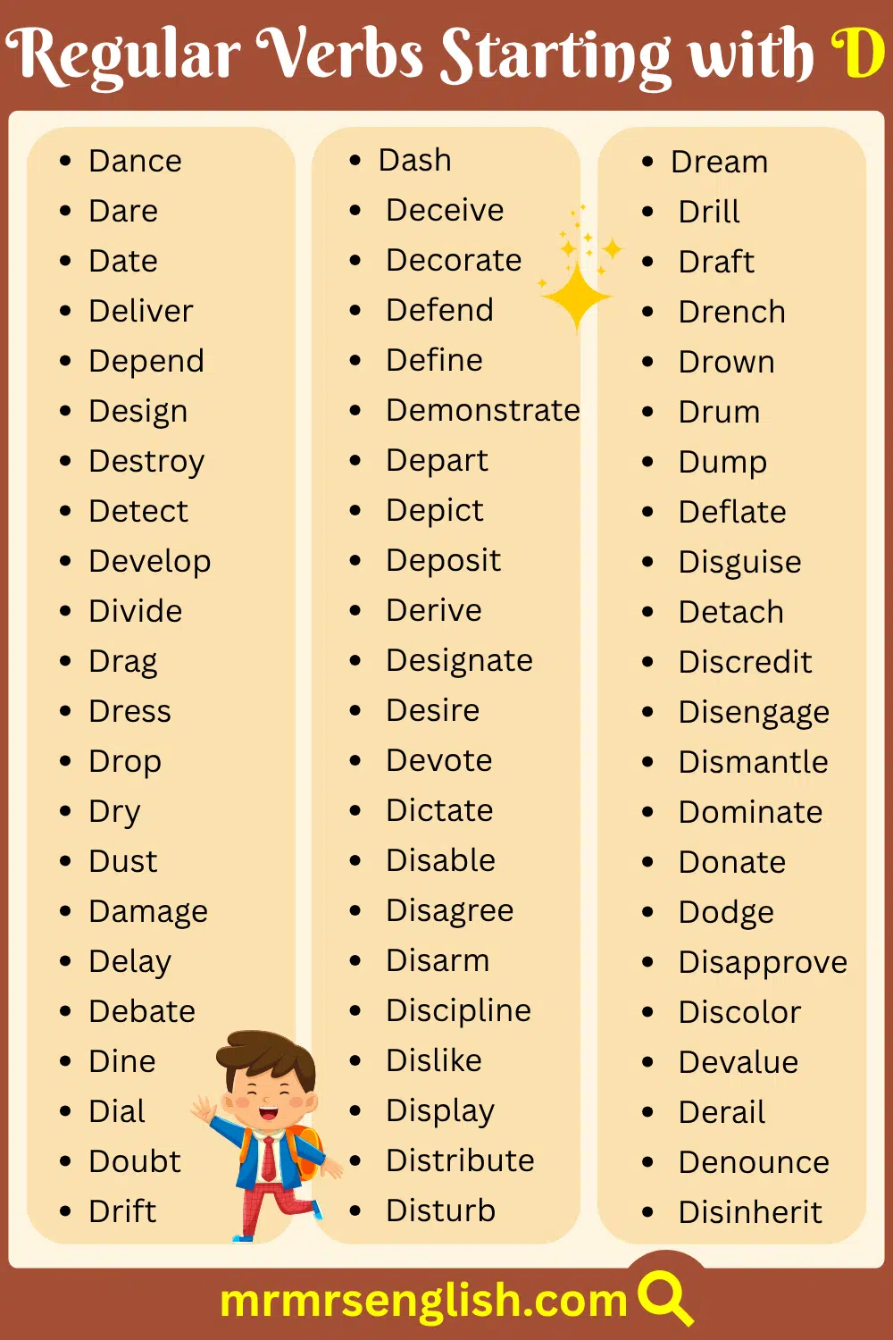 Short Regular Verbs Starting with D