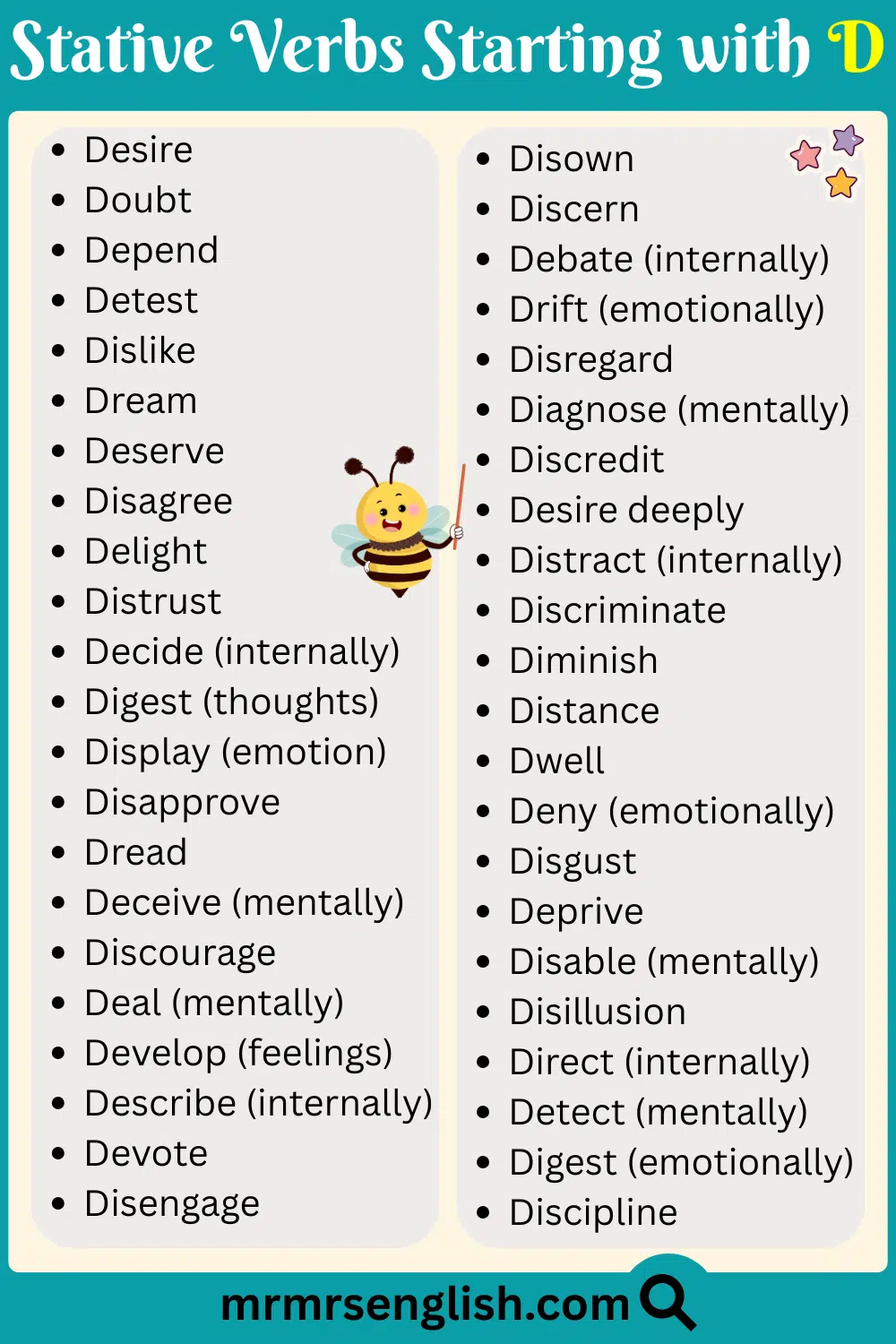 Short Stative Verbs List Starting with D