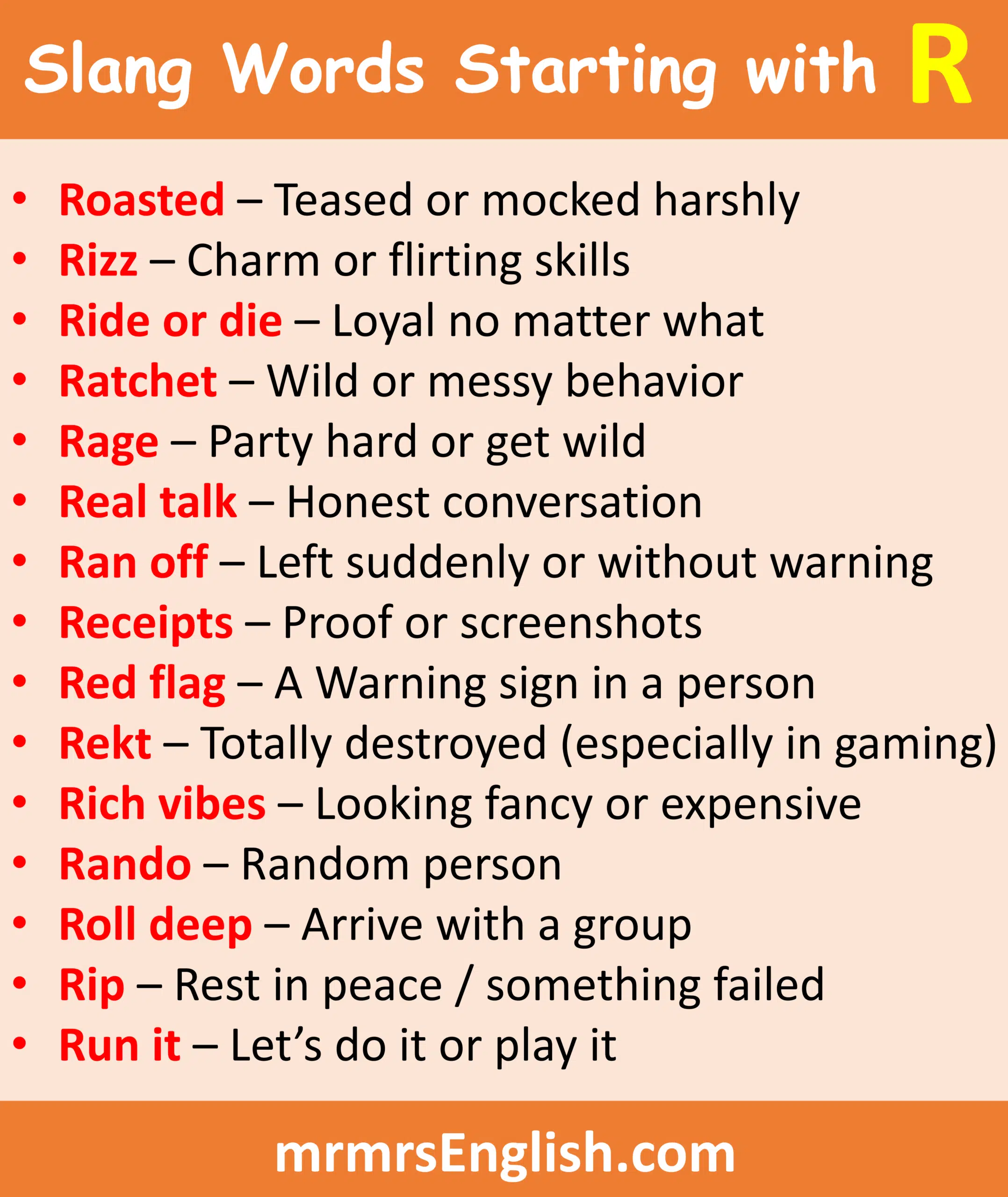 Slang Words Beginning with R in English