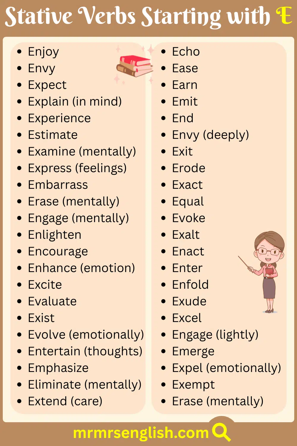 Small Stative Verbs List Starting with E
