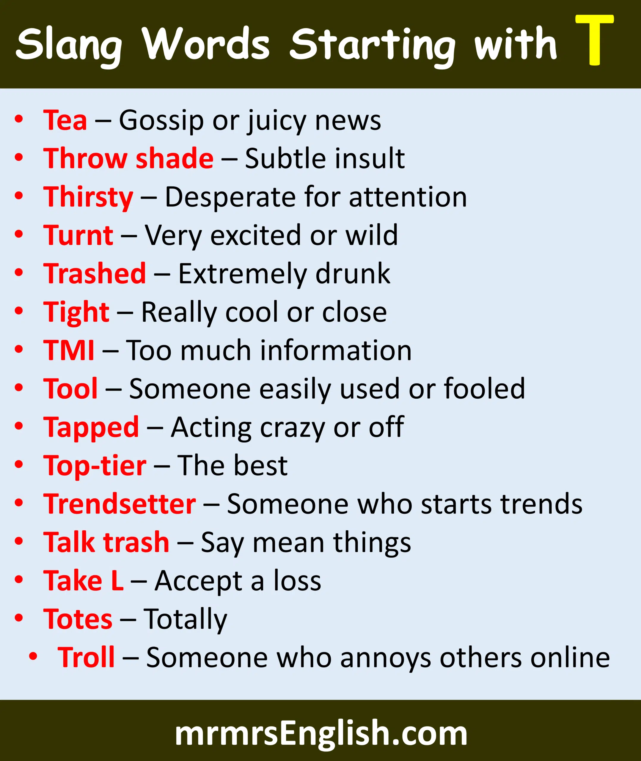 T Slang Terms Widely Used in Everyday Conversations