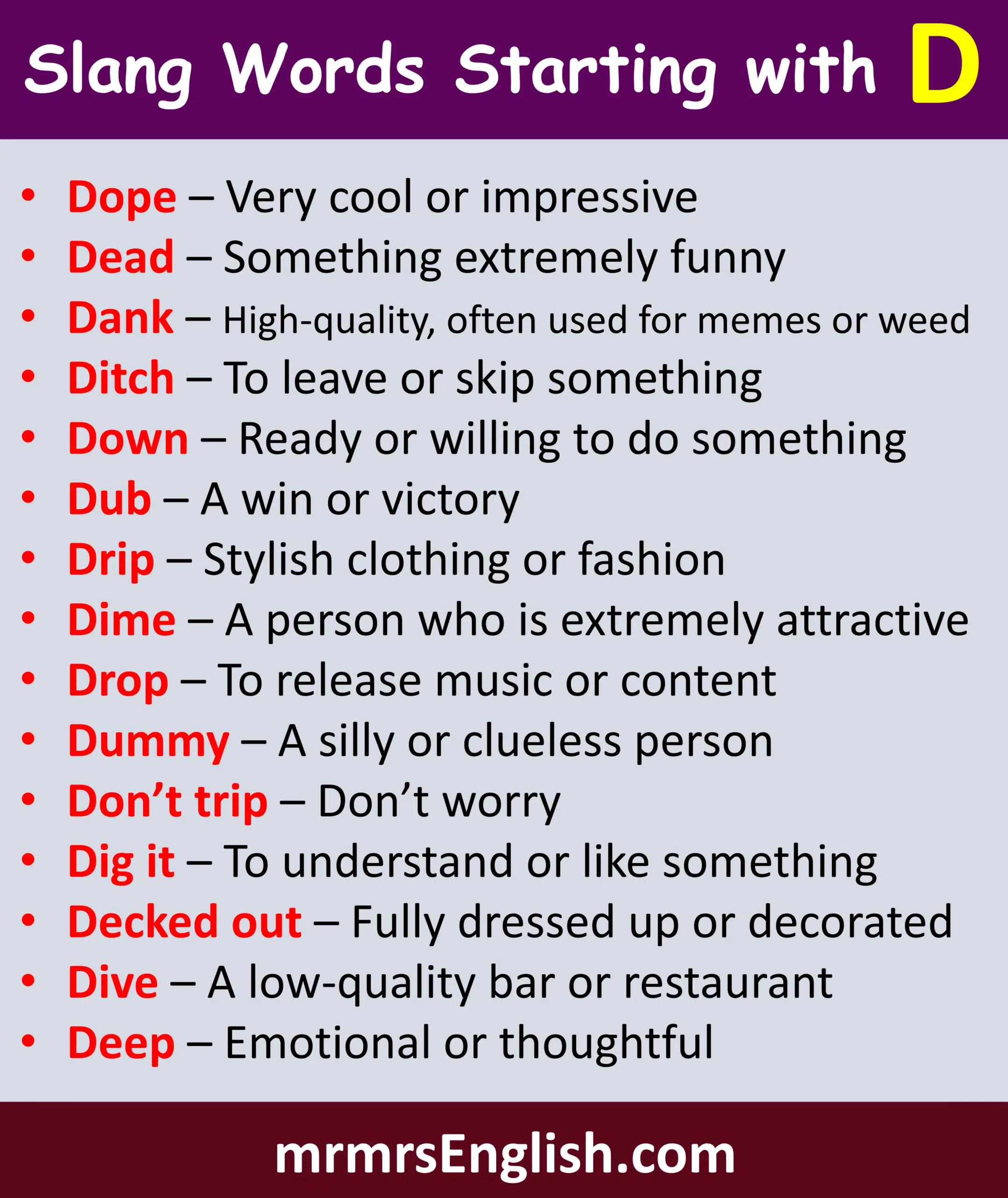 Useful D Slang English words with meaning