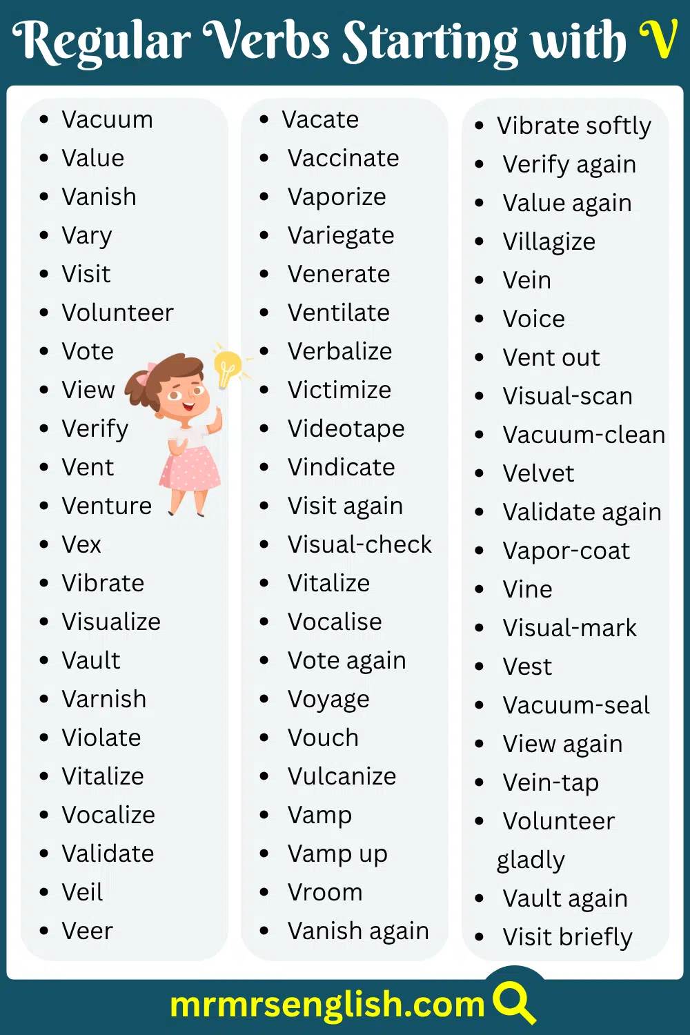 V Regular Verbs List in English
